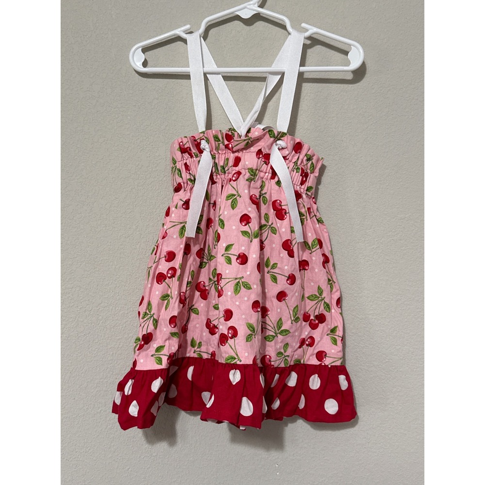 Handmade Baby Girl Cherries & Polka‎ Dot Pink/Red Dress 18-24 Months Cotton